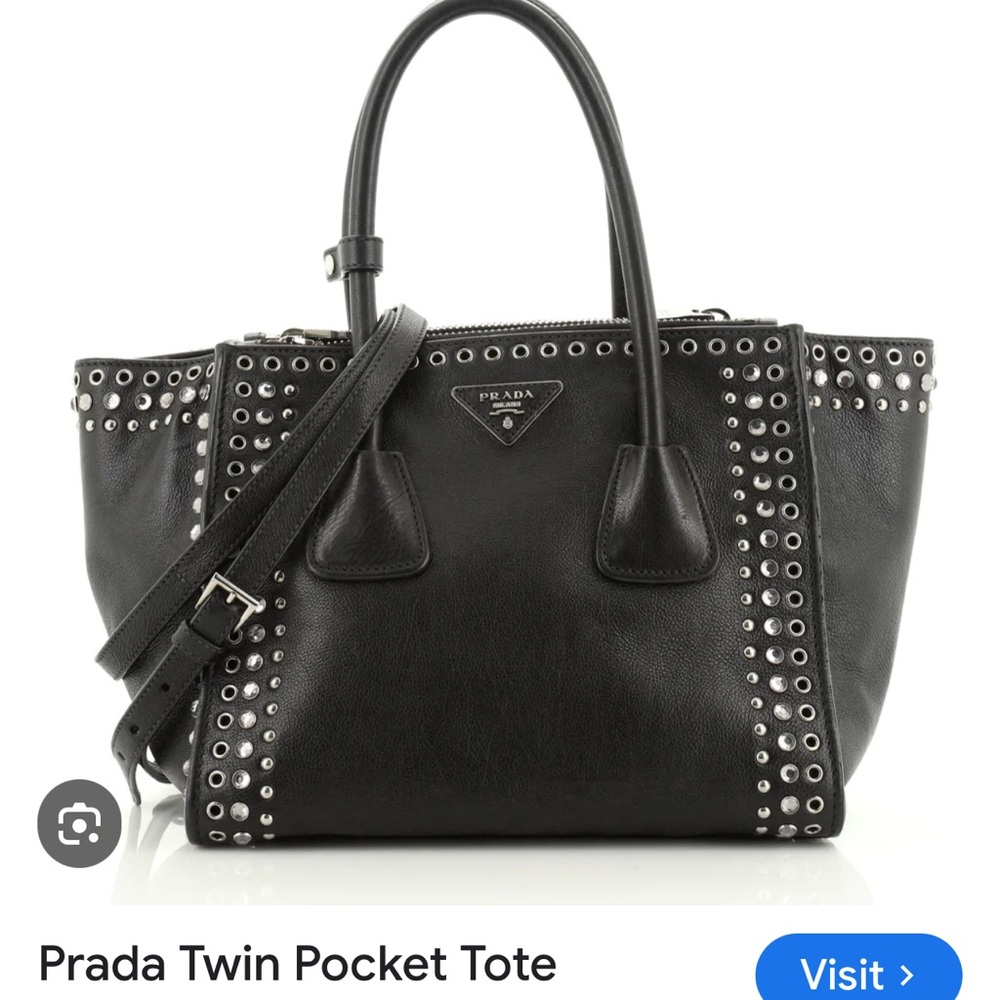 Prada twin pocket studded leather tote